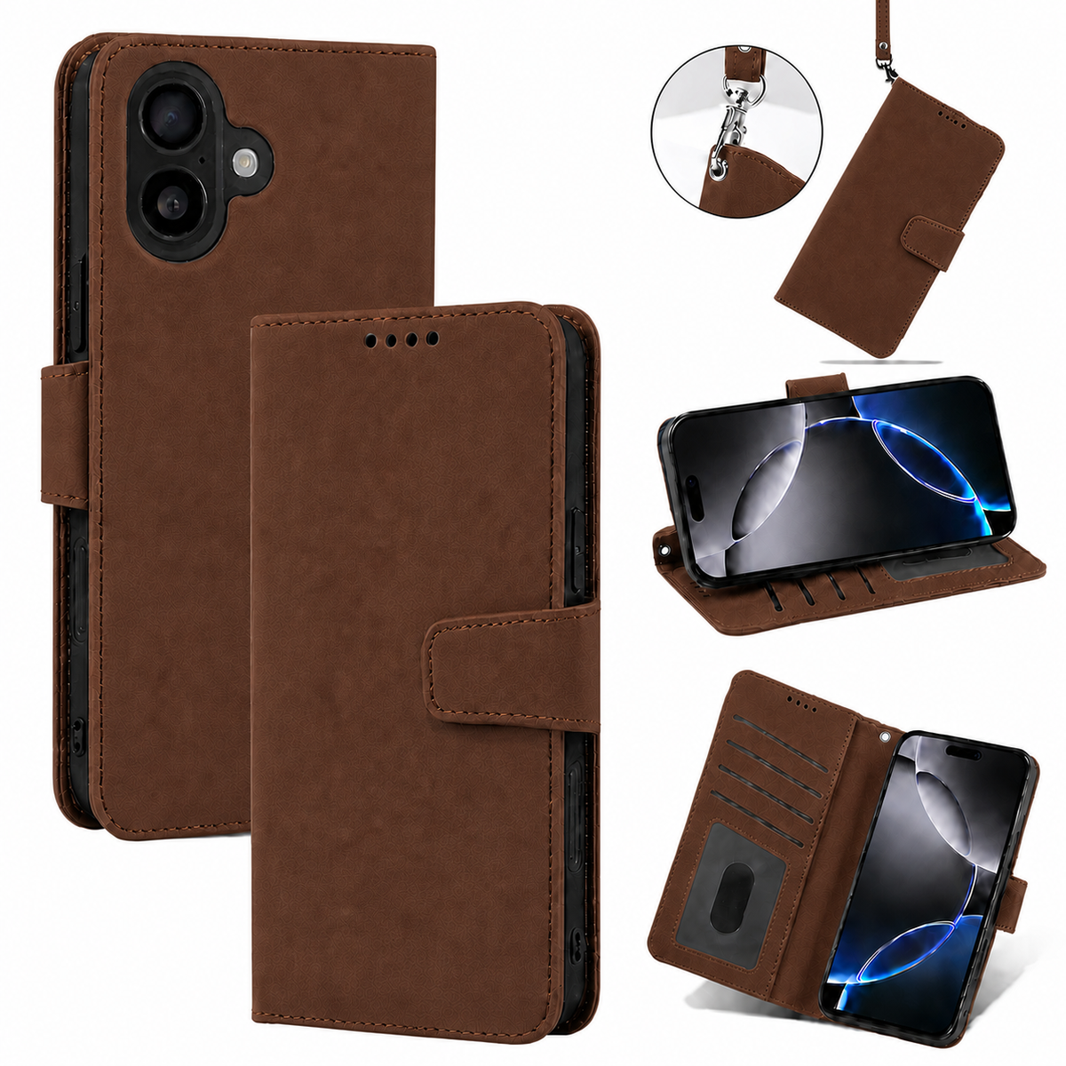iPhone 16 Wallet Case suede finish 4 card slots (w-016)