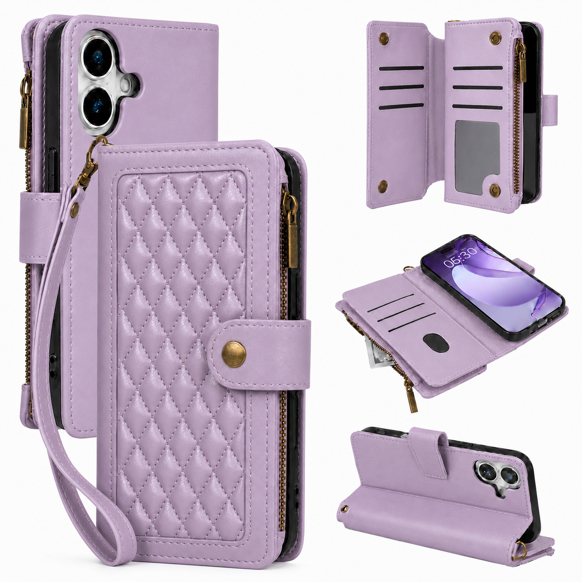 iPhone 7 Plus Quilted Zip Wallet Case suede finish dual tone 9 card (w-017)