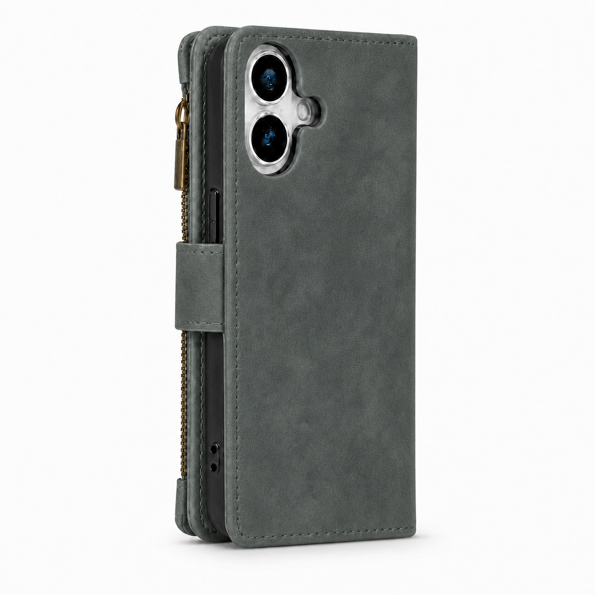iPhone 13 suede multifunction wallet case 15 cards & zipper pocket (w-017)