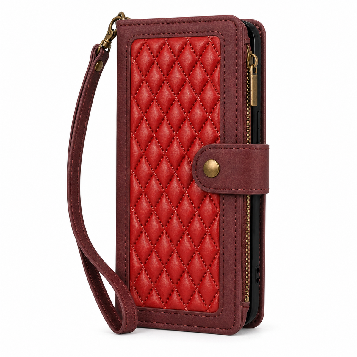 iPhone 6 Plus Quilted Zip Wallet Case suede finish dual tone 9 card (w-017)