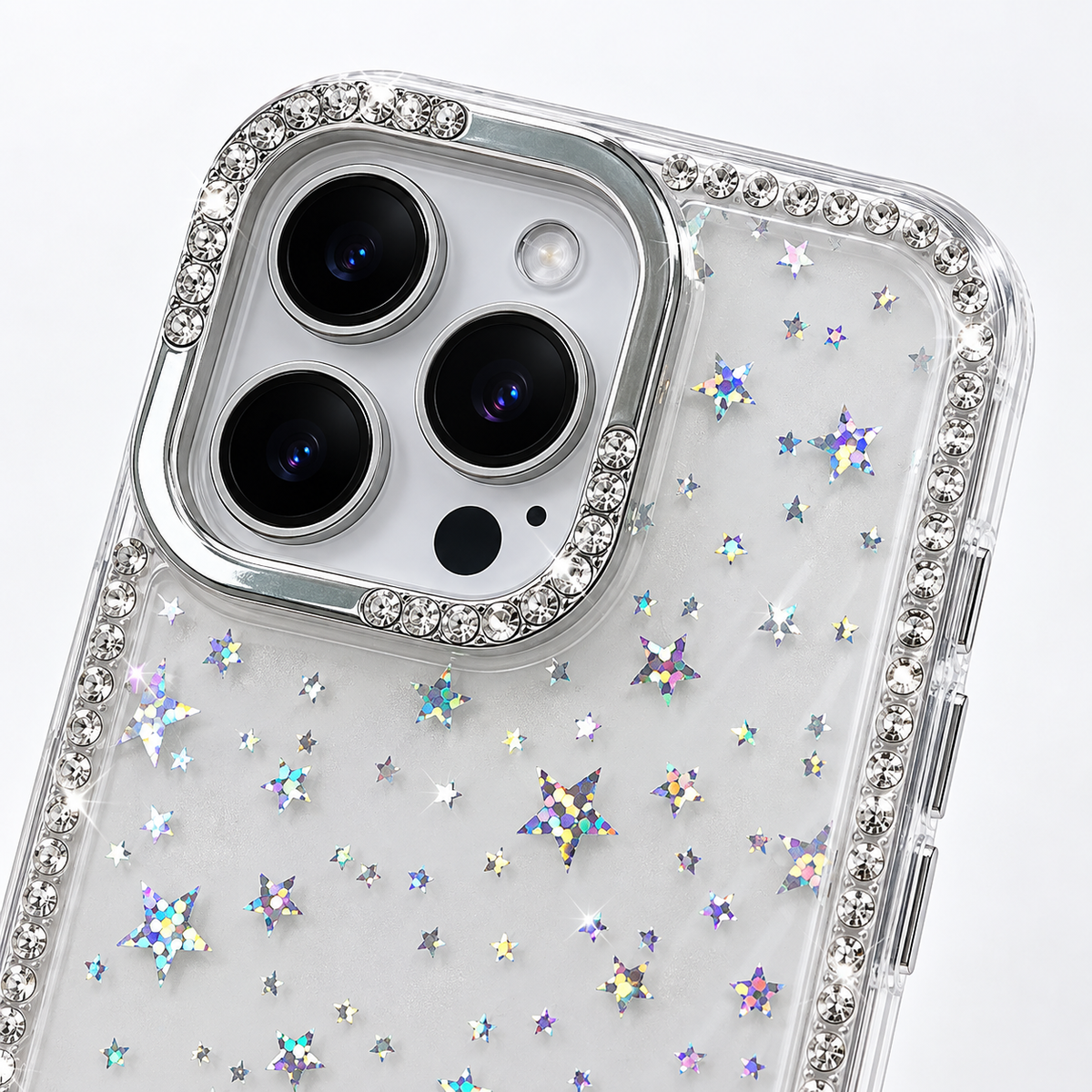 iPhone 11 Slim fit clear case with glitter star pattern camera protection