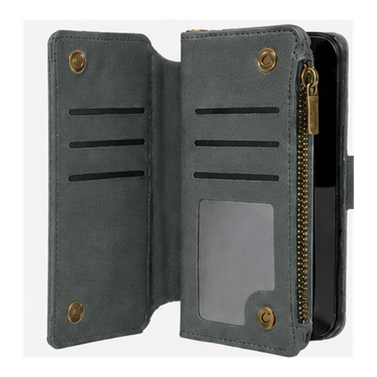 iPhone 6 Plus Quilted Zip Wallet Case suede finish dual tone 9 card (w-017)