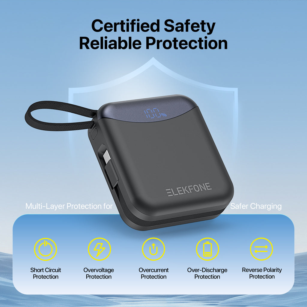 10000mAh Mini Power Bank with Built-in Cables for iPhone, Samsung & More - CW09