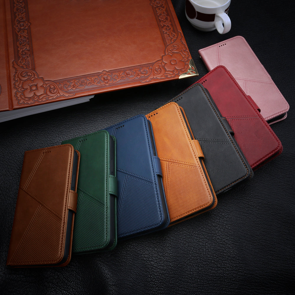 iphone x/xs flip wallet case cowhide finish dot pattern 3 card slot & back magnet closure (w-008)