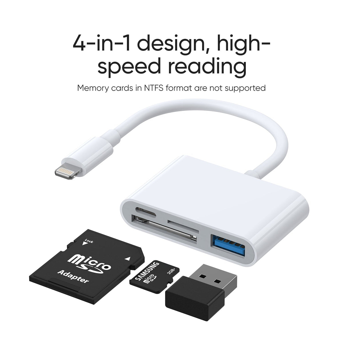 4-in-1 Card Reader with Type-C/Lightning Connector