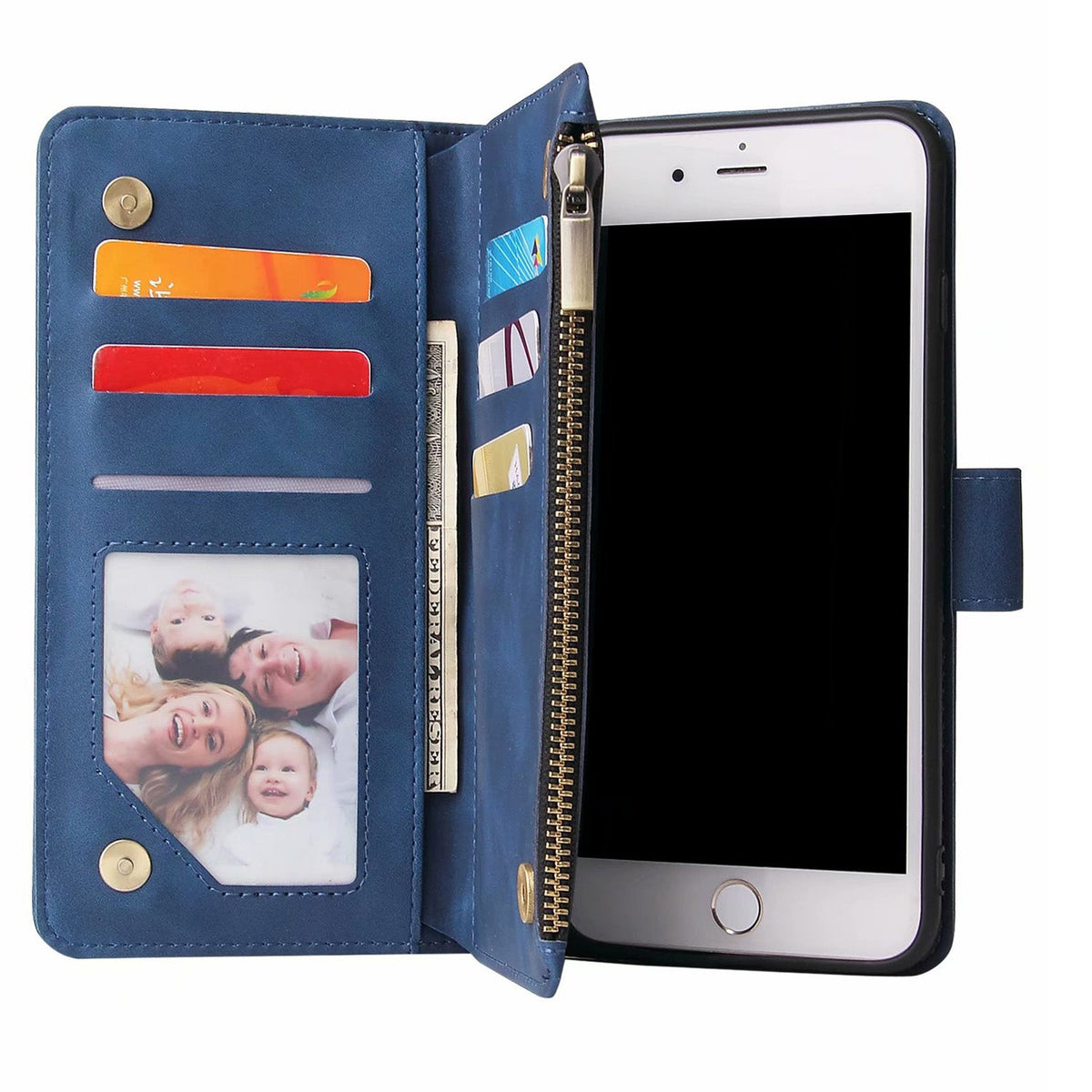 iphone 14 pro multifunction wallet case suede finish 6 card slots & zipper pouch(w-010)