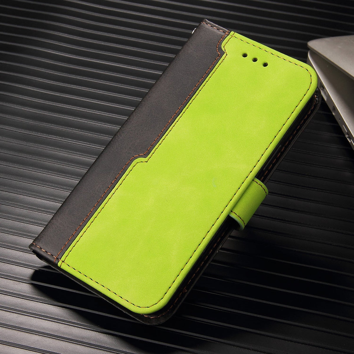 iphone 16 pro max flip wallet case suede finish collate style w 3 card slots & back magnetic closure (w-007)