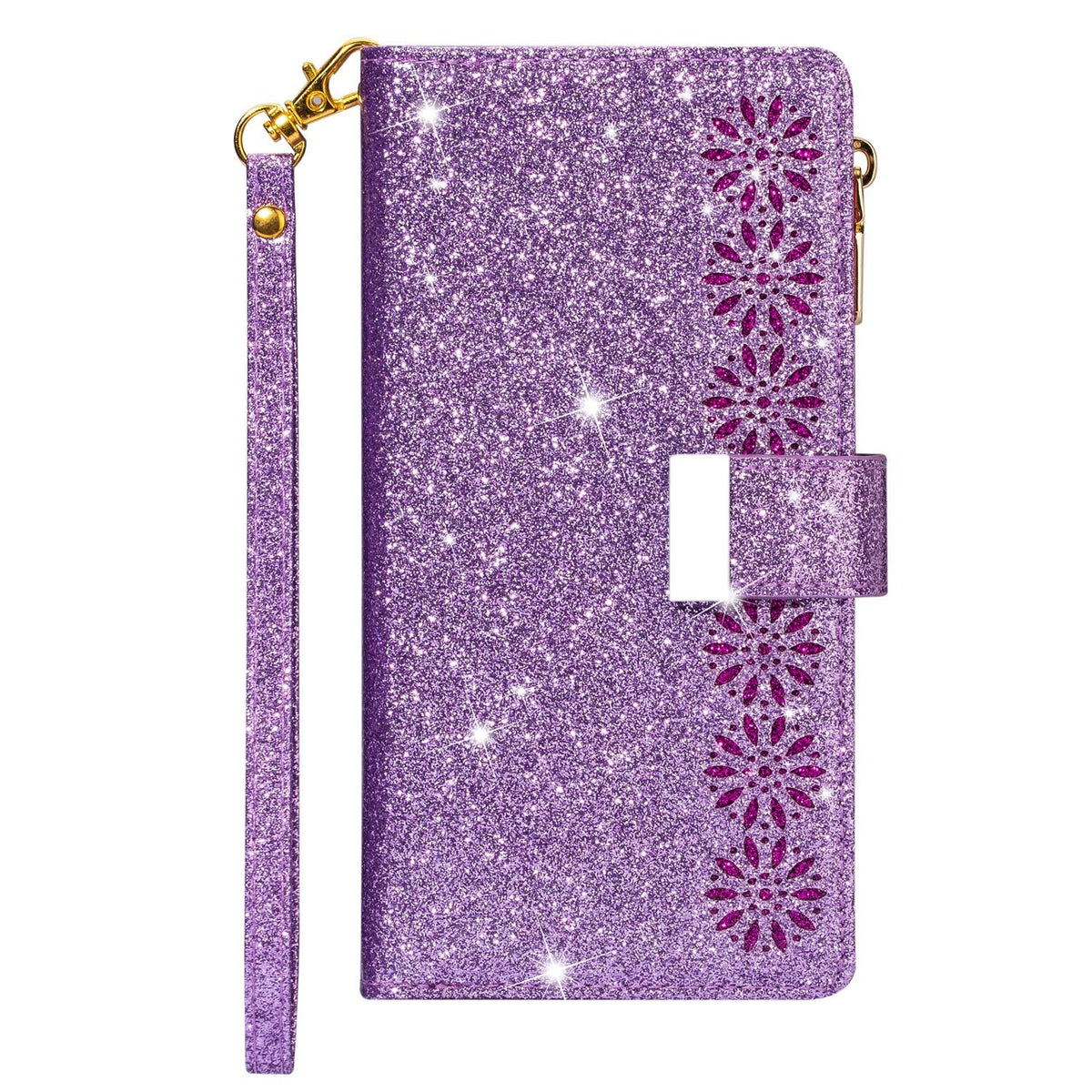 iPhone 15 Pro 9-Card Wallet Case with Zipper Pouch – Glitter Finish (W-009)