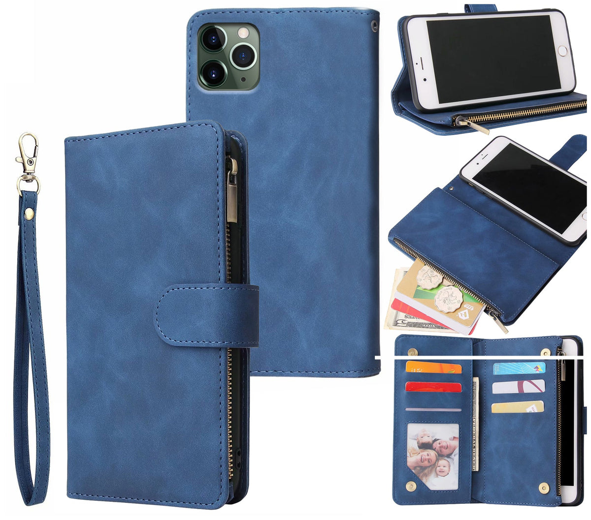 iPhone 17 Pro Max / 18 Pro Max multifunction wallet case suede finish 6 card slots & zipper pouch(w-010)