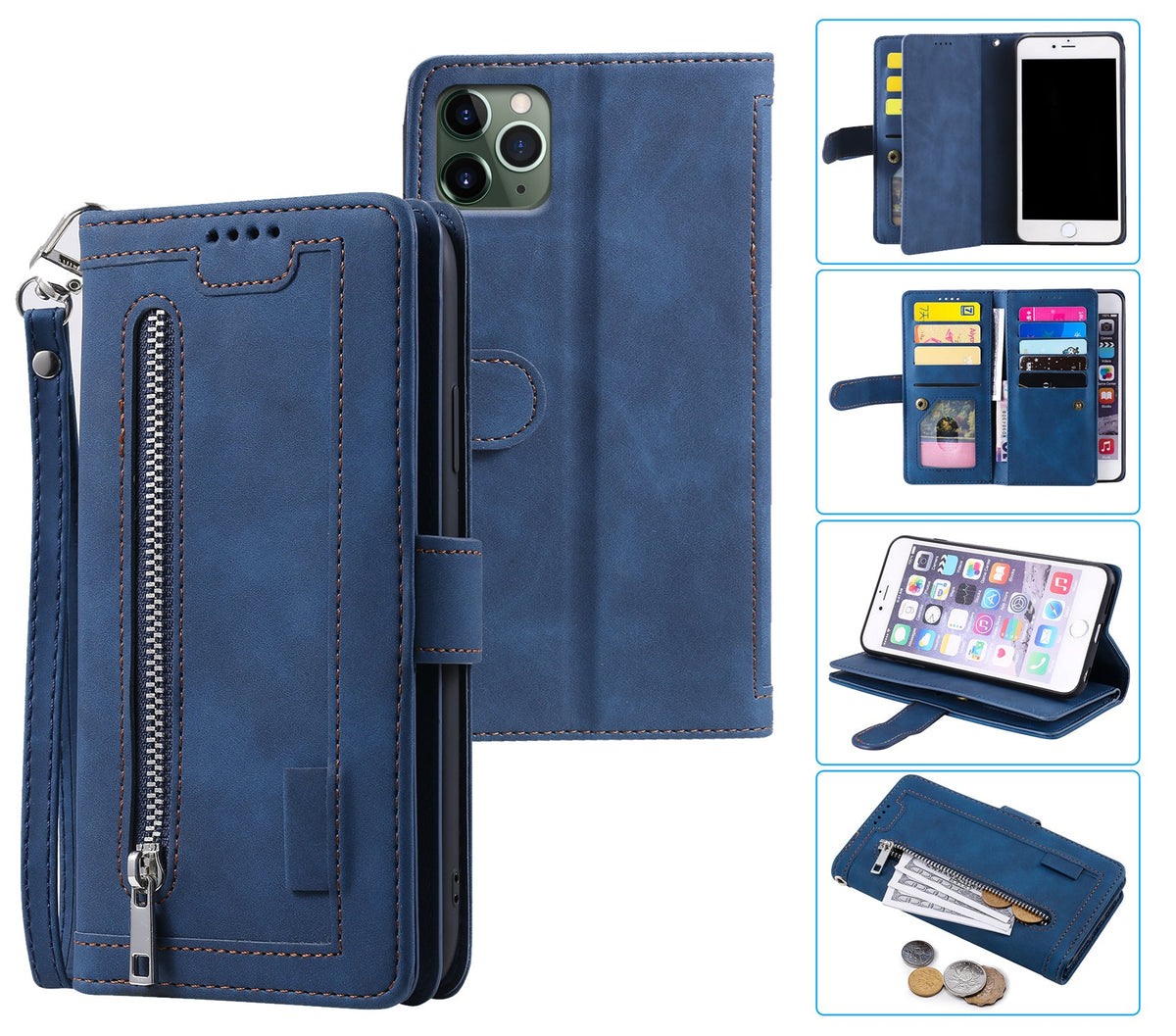 iphone 15 all in one wallet 9 card front zipper suede finish (w-014)