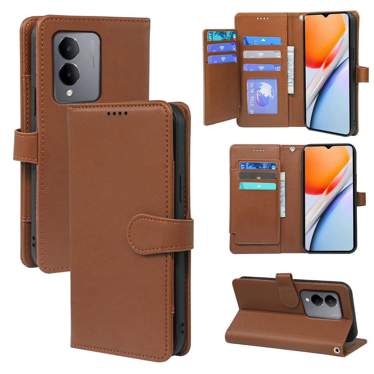 iphone 13 mini 9 card wallet rich dairy style smooth cowhide finish (w-012)