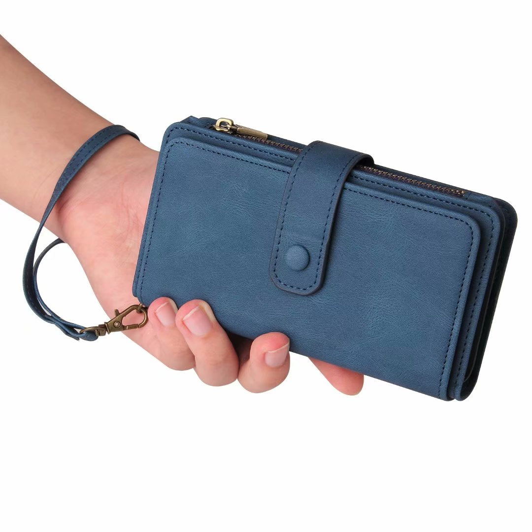 iPhone Xr suede multifunction wallet case 15 cards & zipper pocket (w-018)