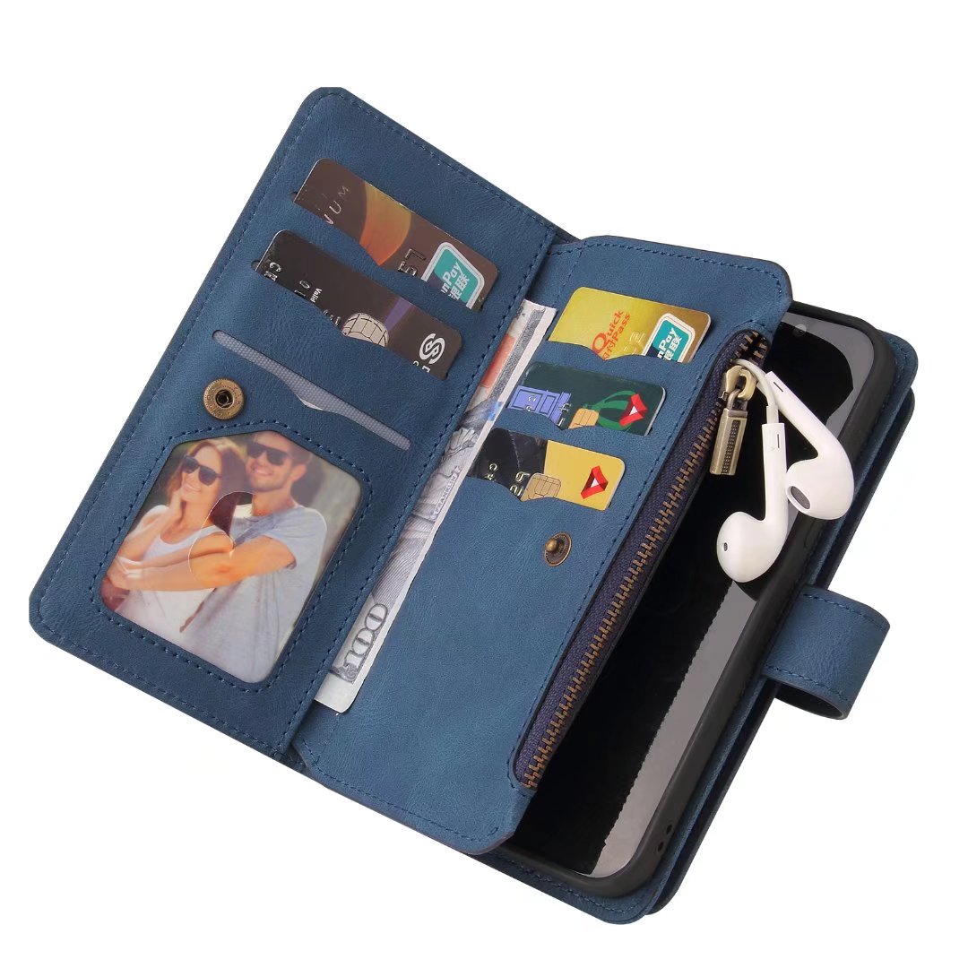 iPhone 11 suede multifunction wallet case 15 cards & zipper pocket (w-018)