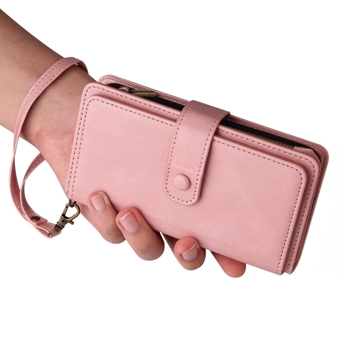 iPhone 15 Pro suede multifunction wallet case 15 cards & zipper pocket (w-018)