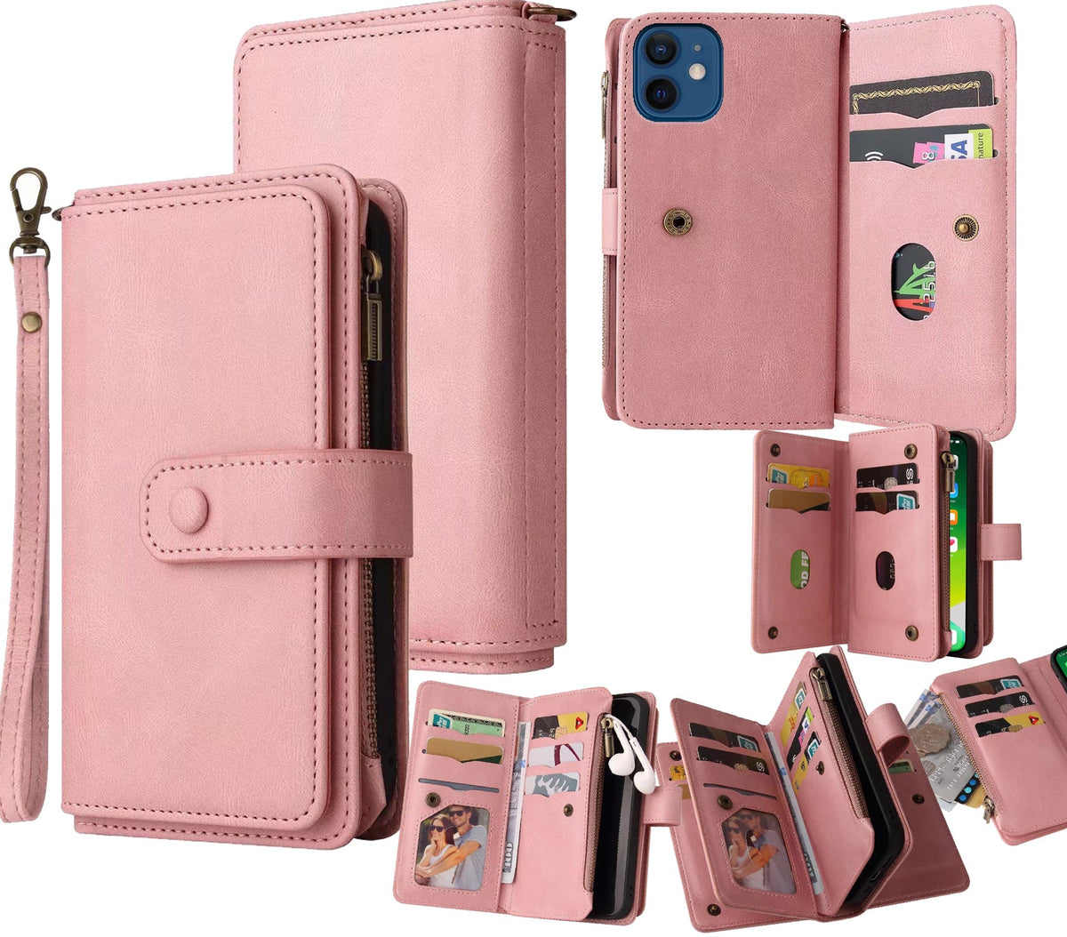 iPhone 14 Pro suede multifunction wallet case 15 cards & zipper pocket (w-018)