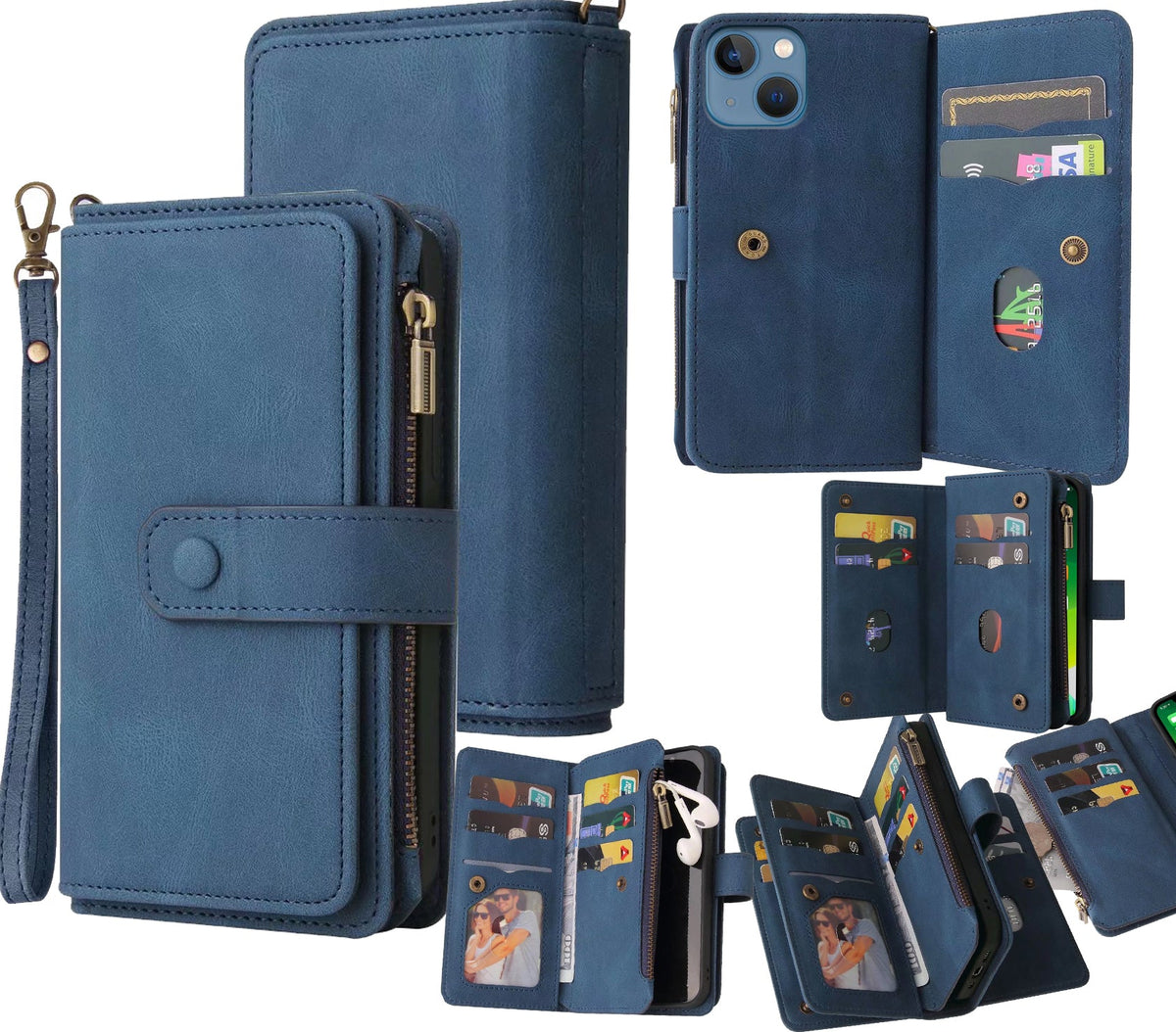 iPhone 11 suede multifunction wallet case 15 cards & zipper pocket (w-018)