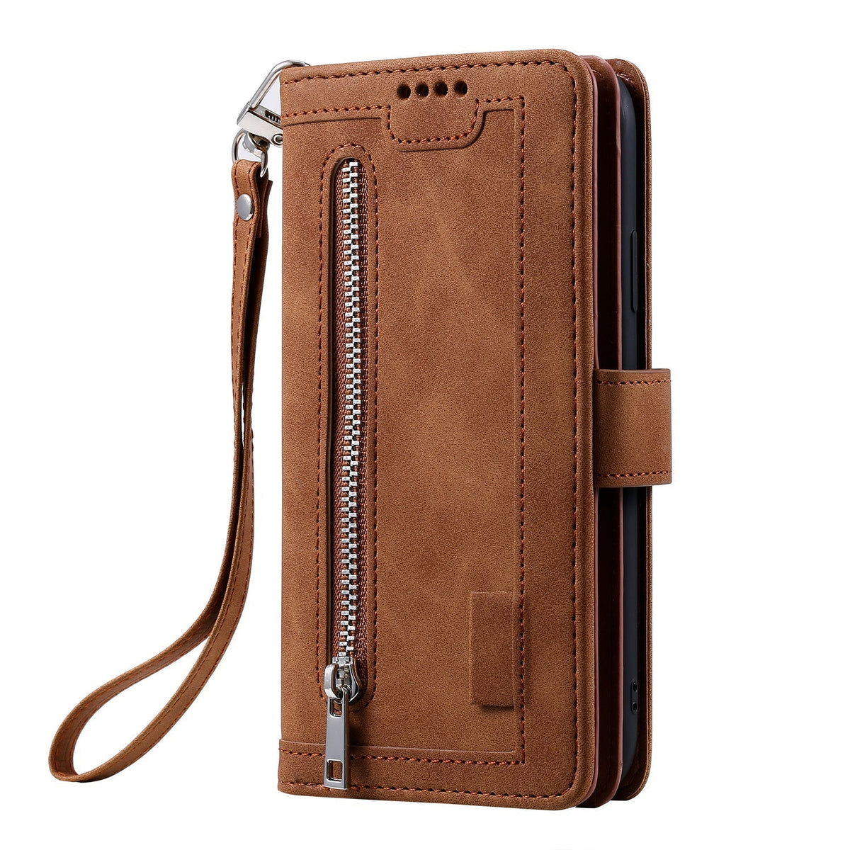 iPhone 17 Pro Max / 18 Pro Max all in one wallet 9 card front zipper suede finish (w-014)