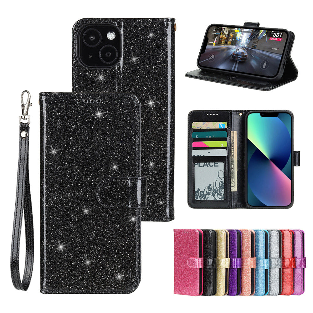 iphone 11 pro PU leather flip case shiny glitter finish 3 card slot (w-glitter3)