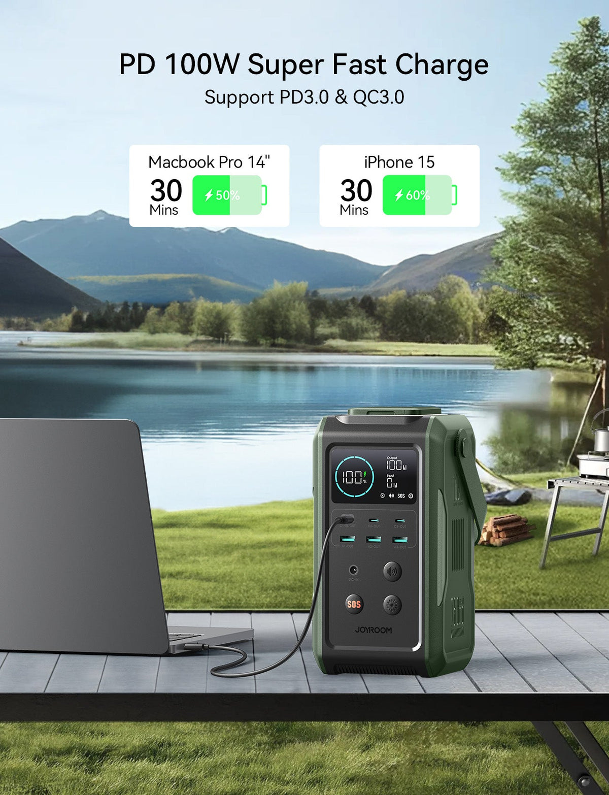 JOYROOM 100W Super Large Capacity Power Bank With Retractable Light 75000mAh - JR-PBF10