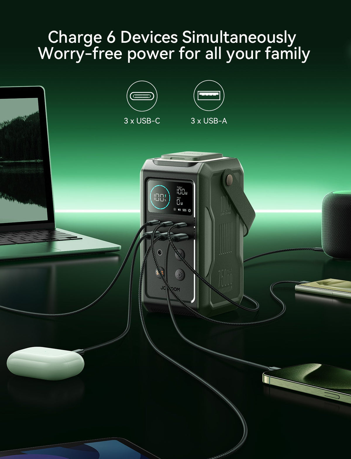 JOYROOM 100W Super Large Capacity Power Bank With Retractable Light 75000mAh - JR-PBF10