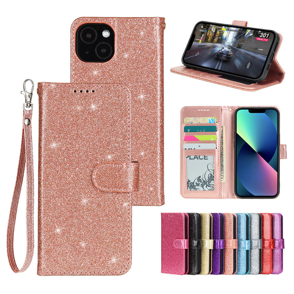 iphone 11 pro PU leather flip case shiny glitter finish 3 card slot (w-glitter3)