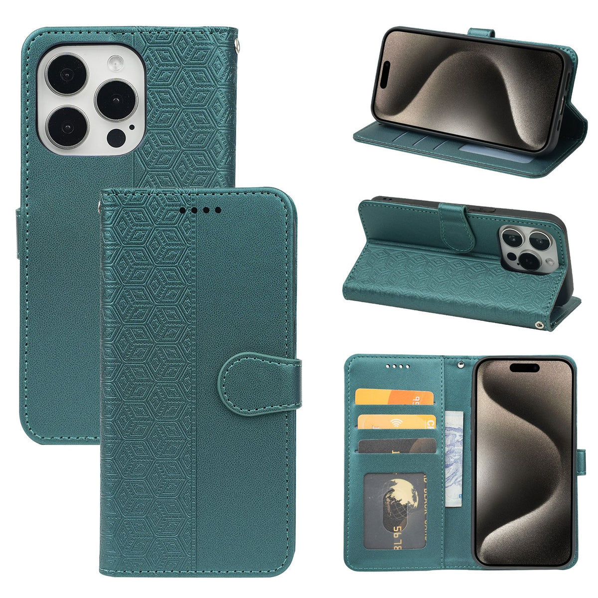 iphone xs max PU leather flip case stitched, patterned, 3 card slot & front round shaped closure (w-R20P3C)