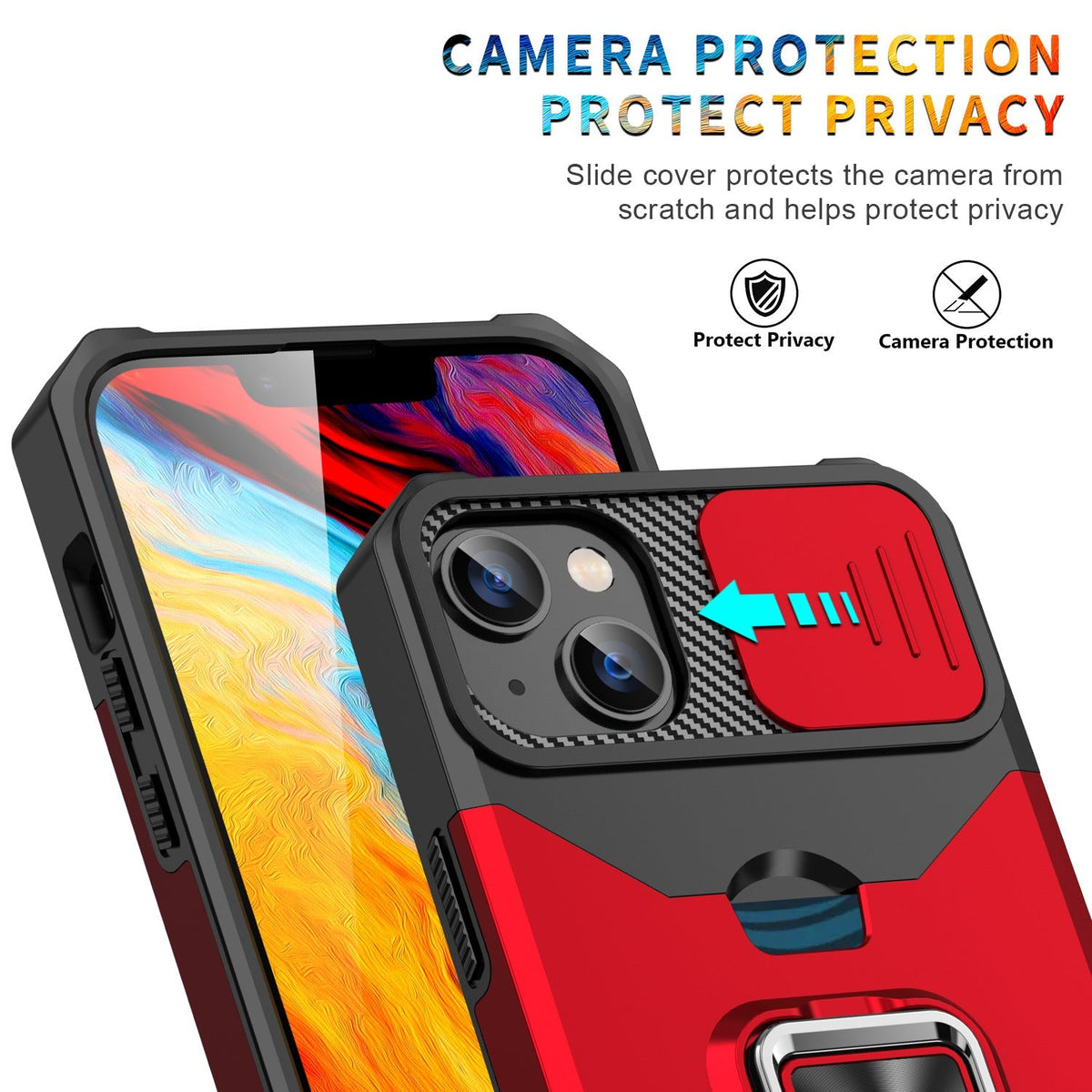 Iphone 17 dual layer case with card slot ring holder & camera shutter (B004)