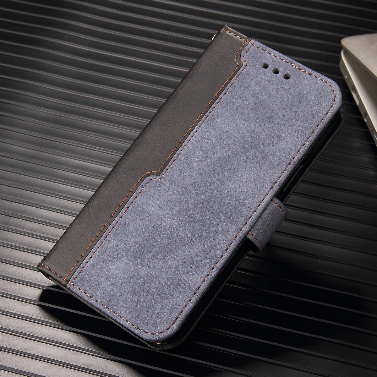 iphone 13 pro flip wallet case suede finish collate style w 3 card slots & back magnetic closure (w-007)