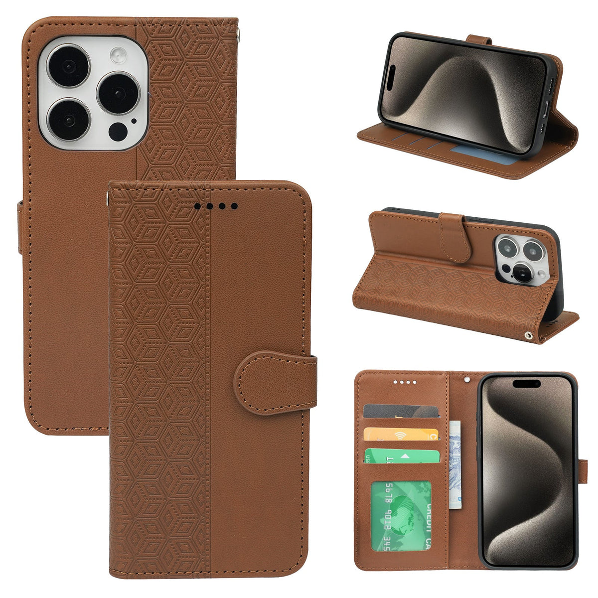iphone xs max PU leather flip case stitched, patterned, 3 card slot & front round shaped closure (w-R20P3C)
