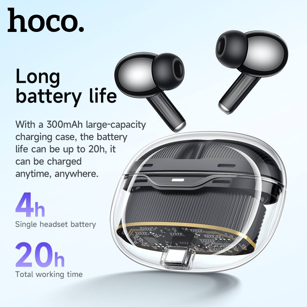 Hoco TWS Bluetooth Earbuds With Clear Body (EW54) - Black product image