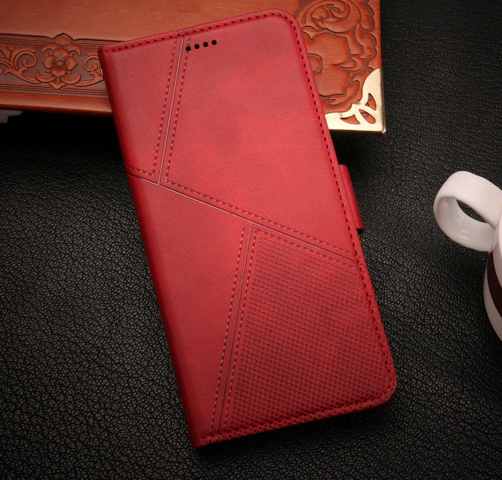 iphone 16e flip wallet case cowhide finish dot pattern 3 card slot & back magnet closure (w-008)