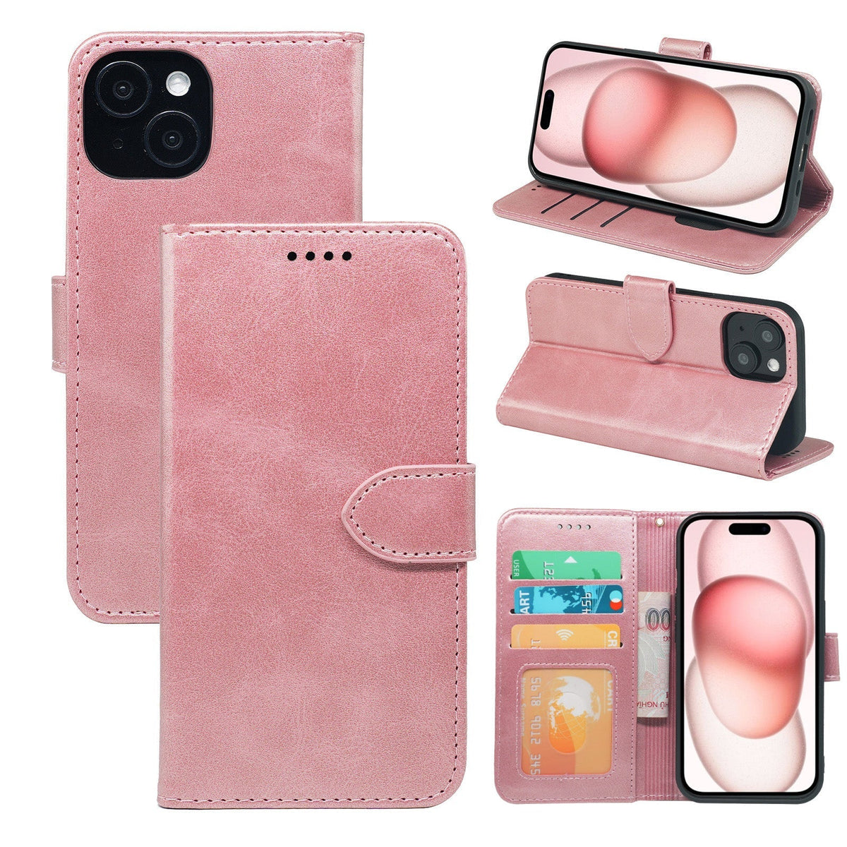 iPhone 17 Pro / 18 Pro flip wallet case cowhide finish with 3 card slots (w-001)