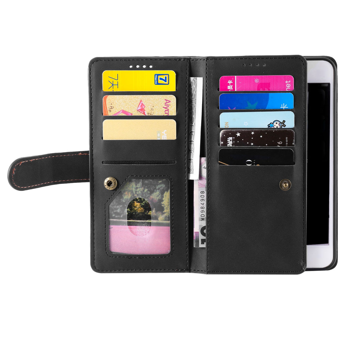 iphone 14 pro max all in one wallet 9 card front zipper suede finish (w-014)