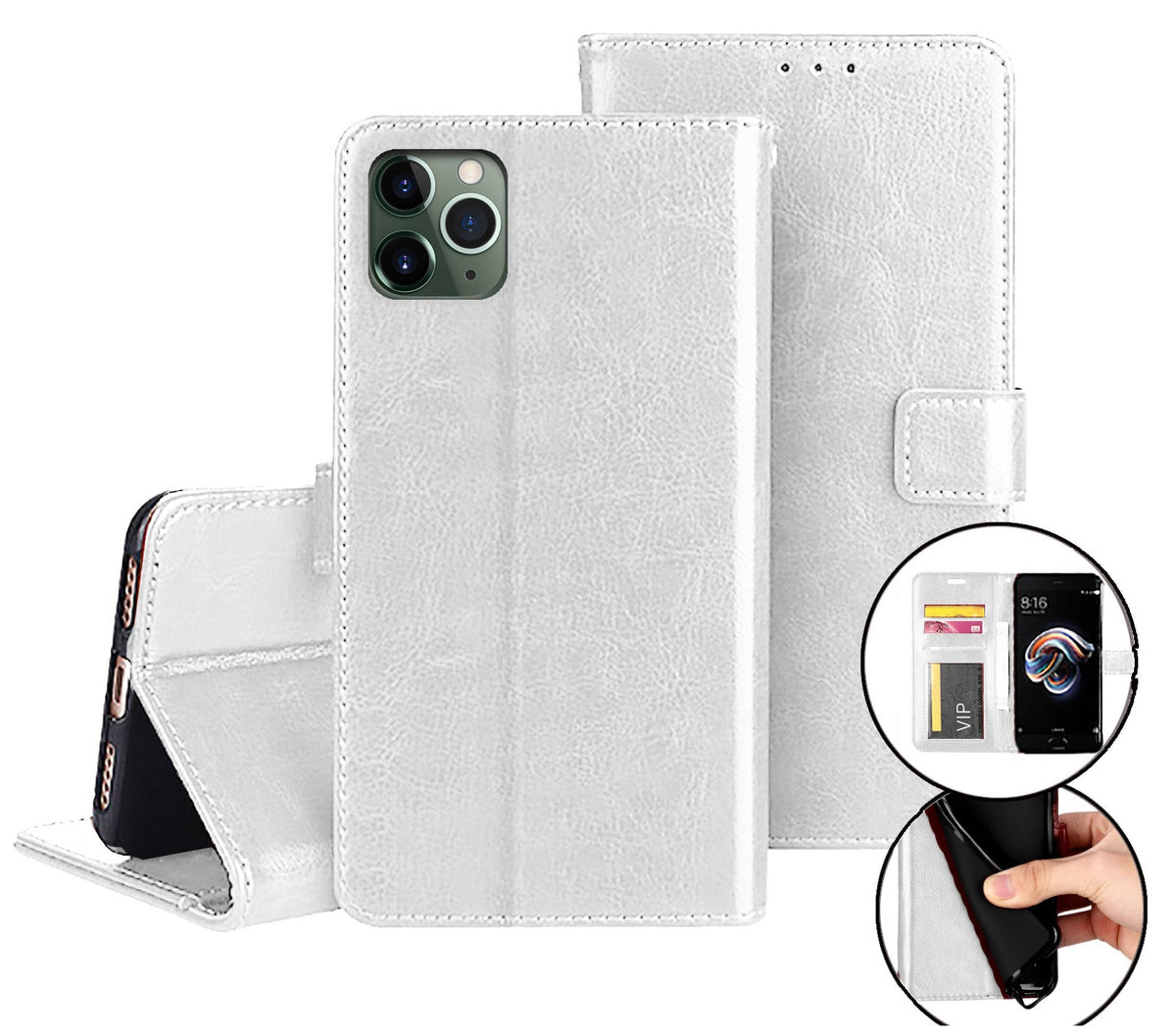 iphone 17 flip wallet case cow hide glossy finish with 3 card slots (w-003)