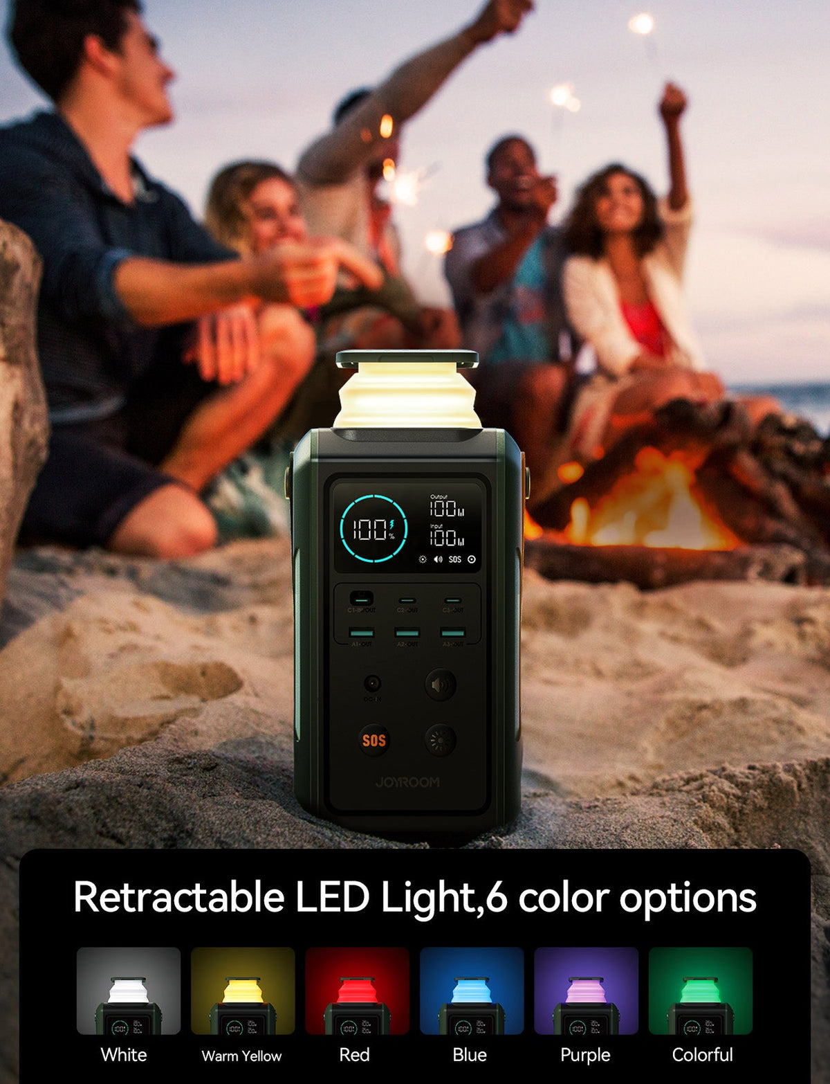 JOYROOM 100W Super Large Capacity Power Bank With Retractable Light 75000mAh - JR-PBF10