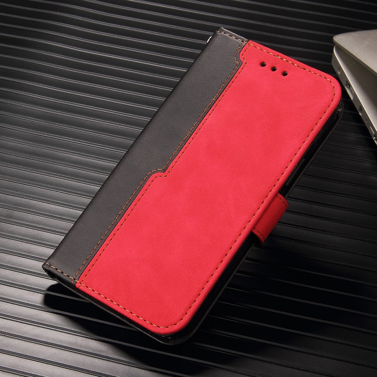iphone 13/14 flip wallet case suede finish collate style w 3 card slots & back magnetic closure (w-007)