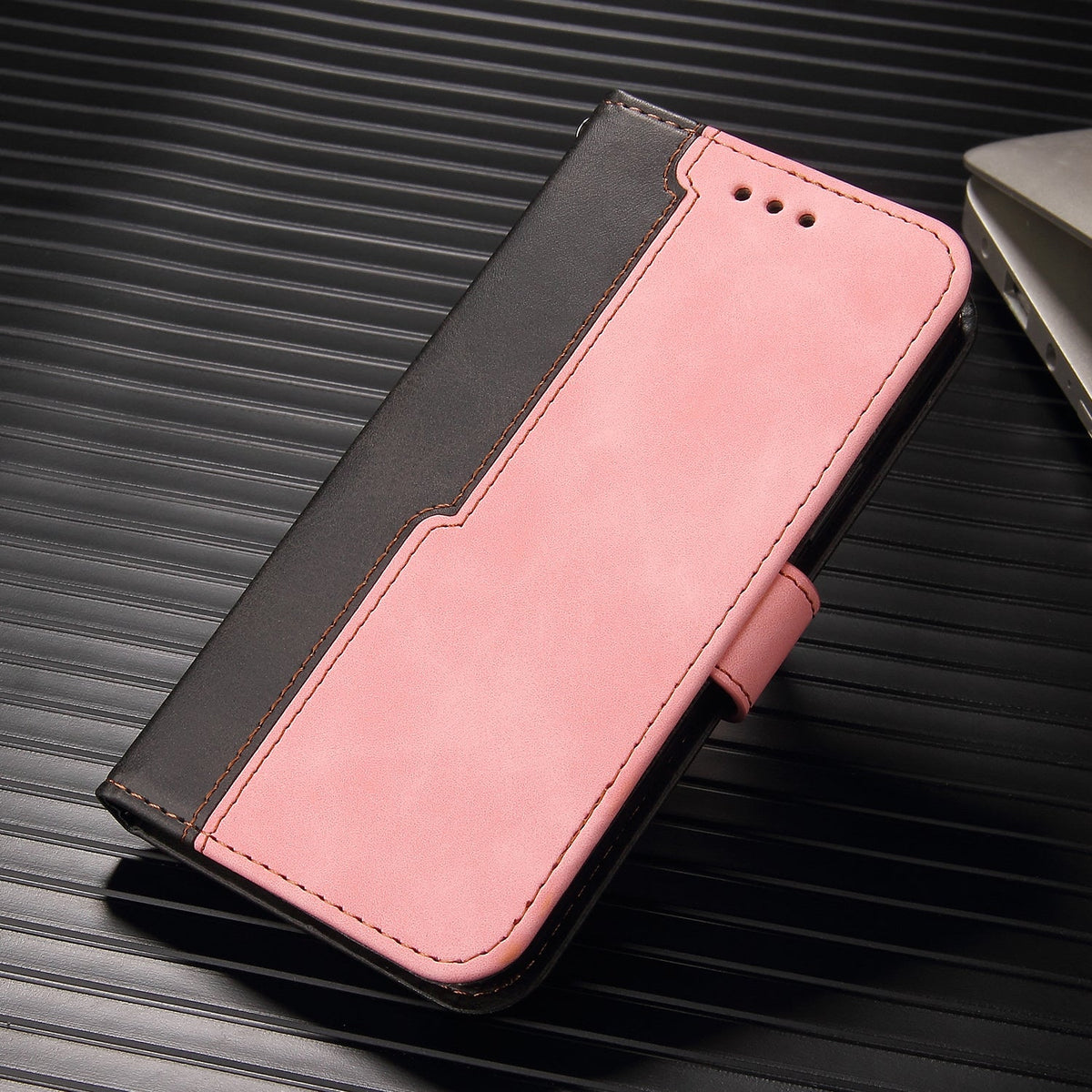 iphone 15 pro max flip wallet case suede finish collate style w 3 card slots & back magnetic closure (w-007)