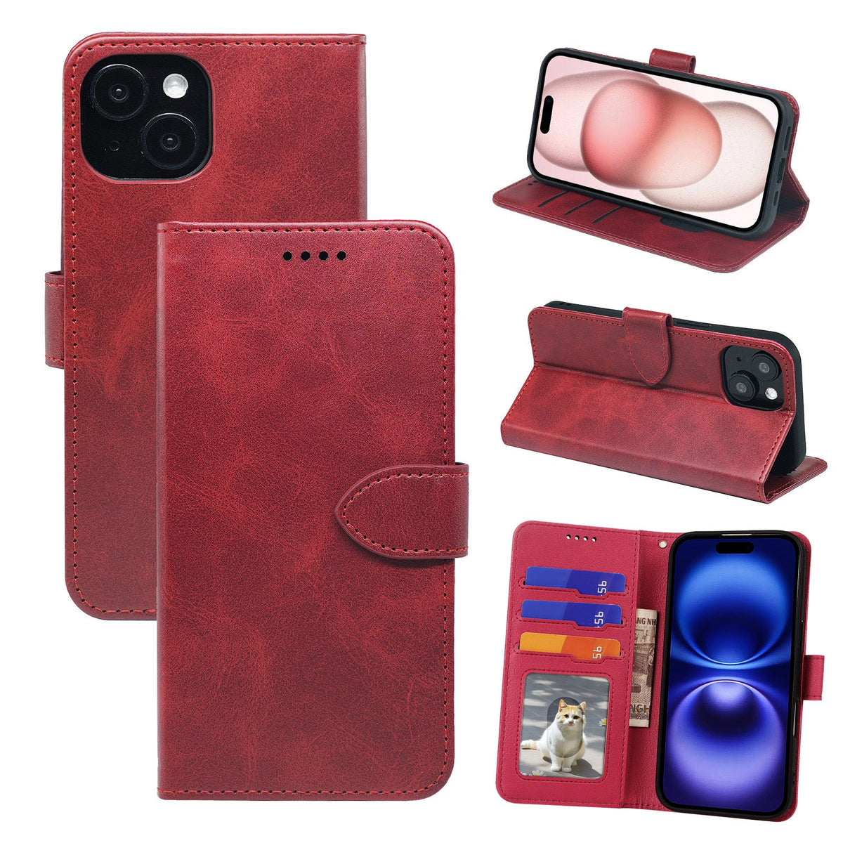 iphone 16 pro flip wallet case cowhide finish with 3 card slots (w-001)