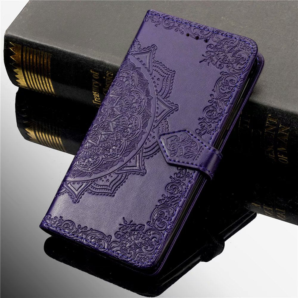 iphone 14 pro flip wallet case embossed patterned finish 3 card slots (w-006)