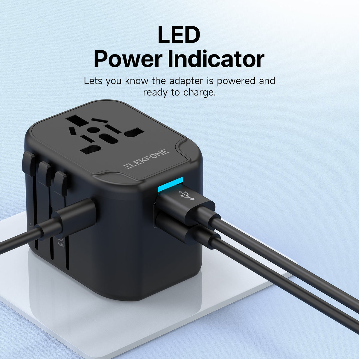 ELEKFONE Universal Travel Power Adapter, Dual-USB and Type-C Ports 12W - T12W