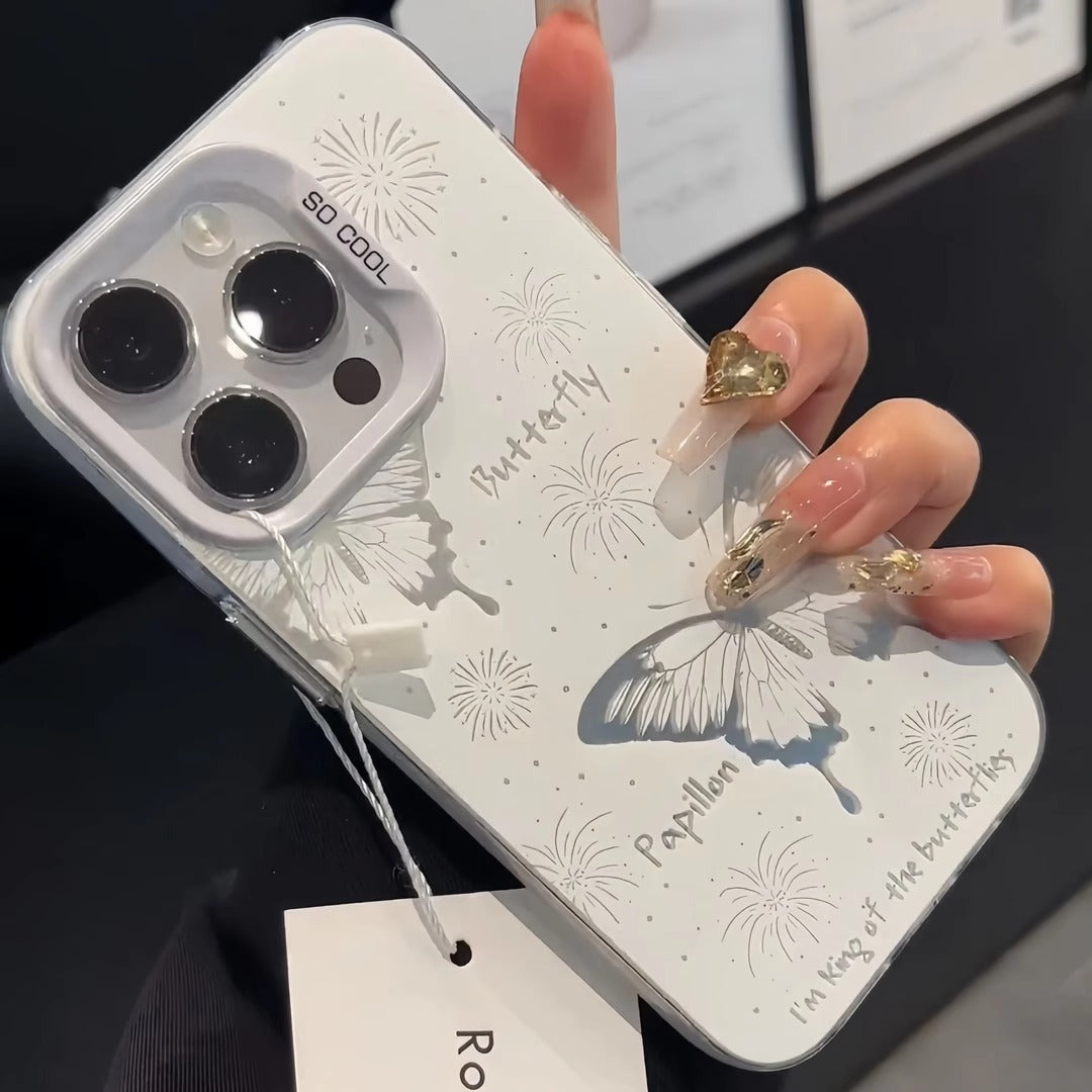 Iphone 16e Slim fit Matte Hard Case with Artistic Butterfly Design Cream & Grey