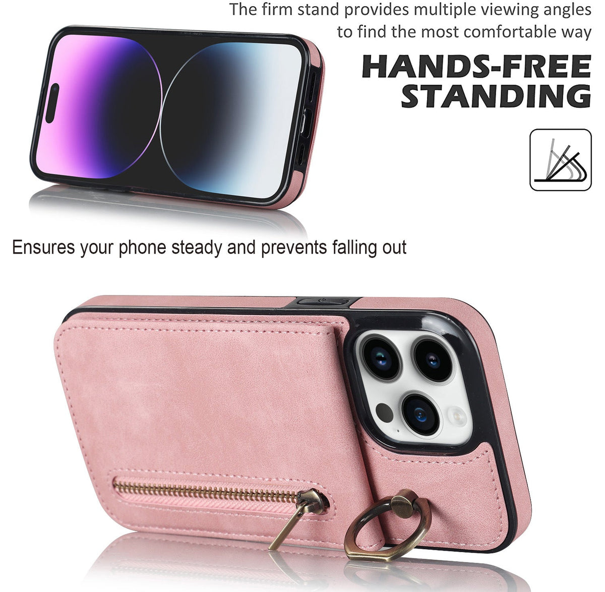 iphone xs max back wallet case with ring and zipper pocket RFID