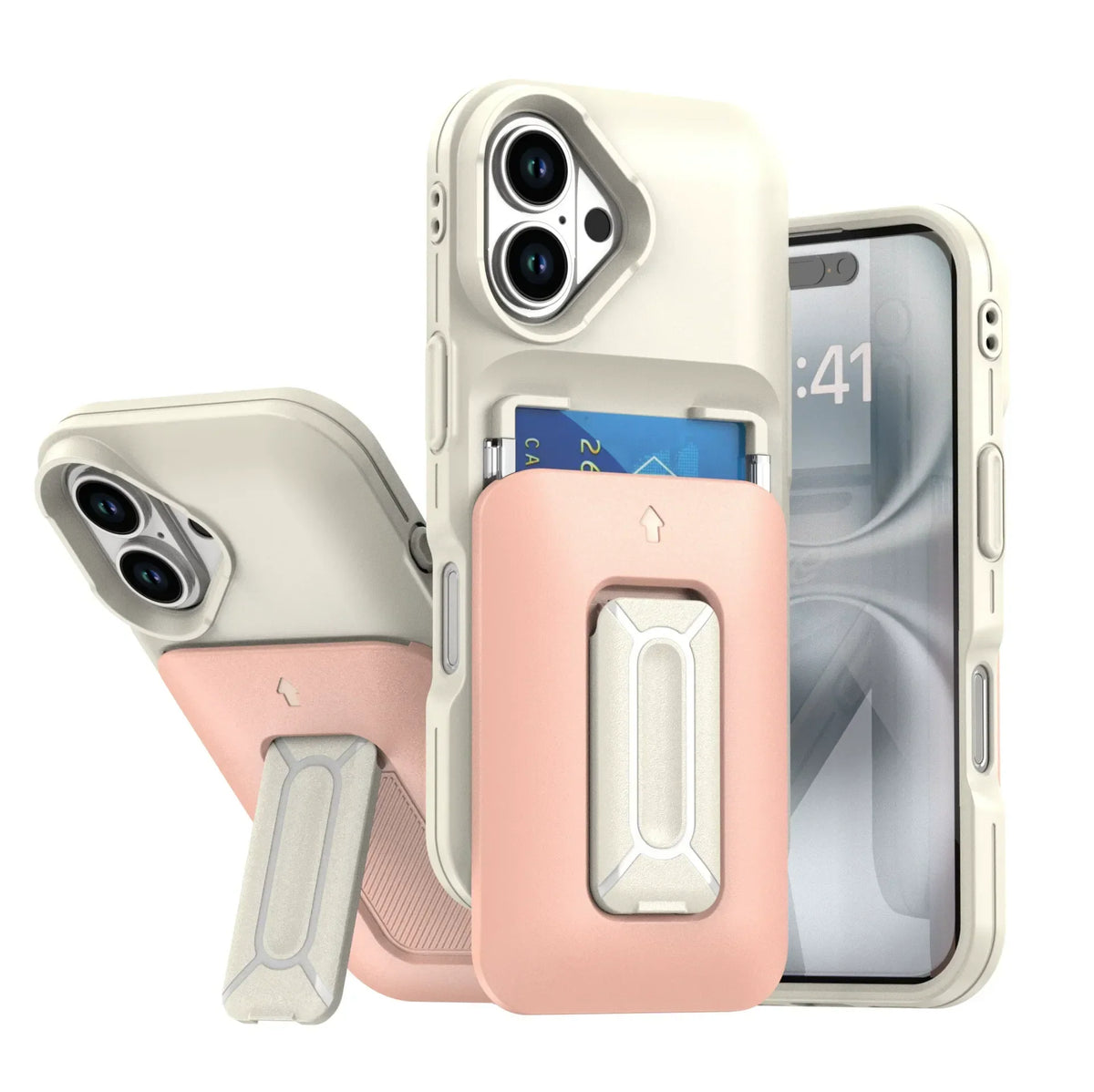Iphone 16 pro max dual layer case with 2 card compartment & dual position kickstand (B005)