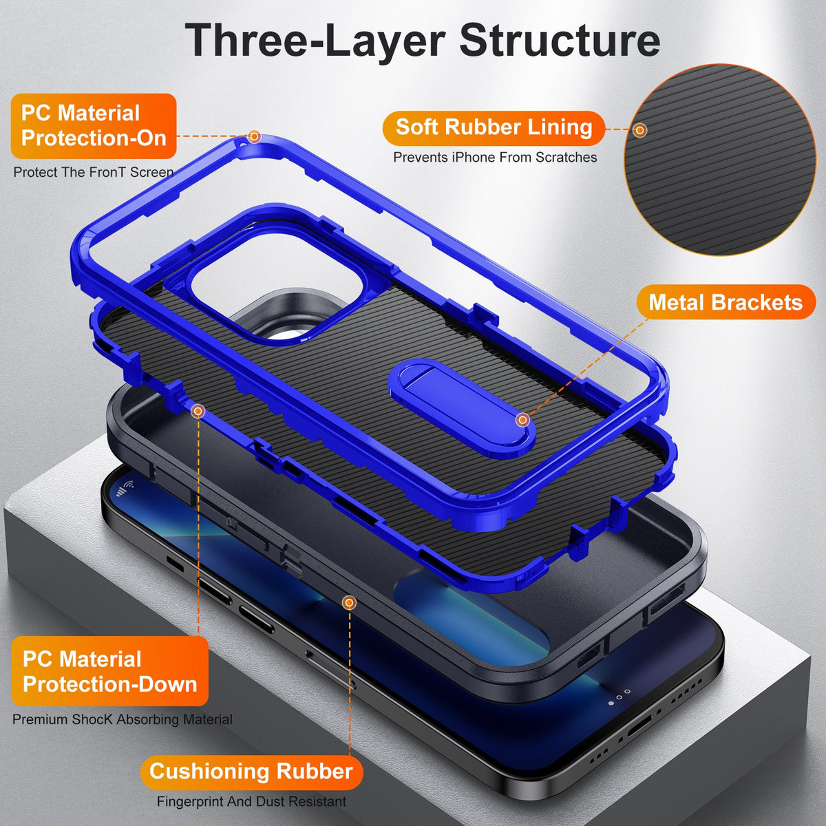Iphone 16 plus case triple layer defender style with kickstand