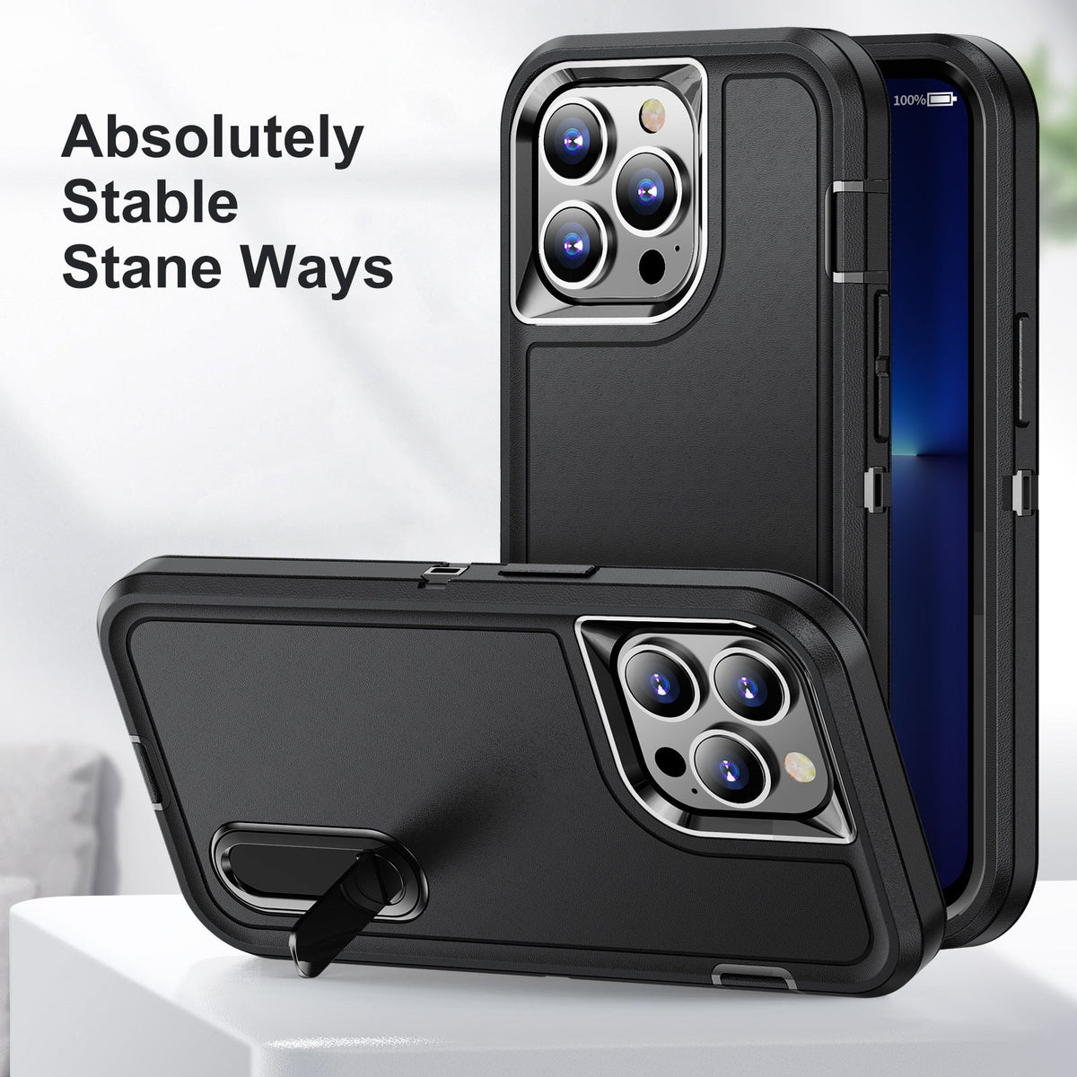 Iphone 16 pro case triple layer defender style with kickstand