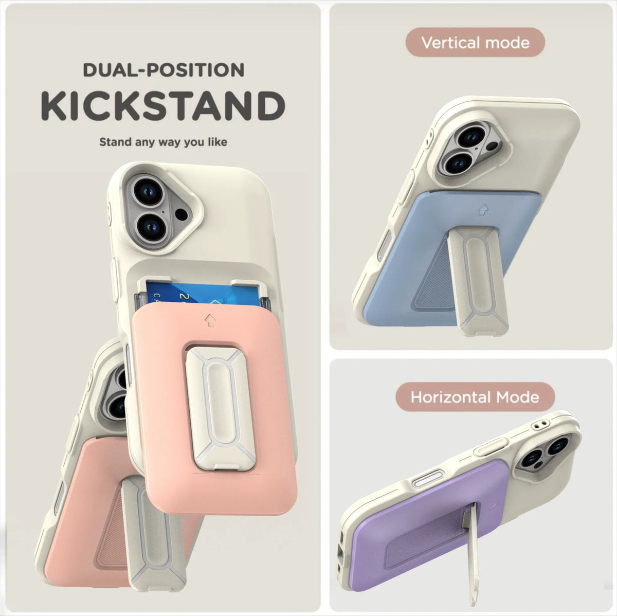 Iphone 15 dual layer case with 2 card compartment & dual position kickstand (B005)