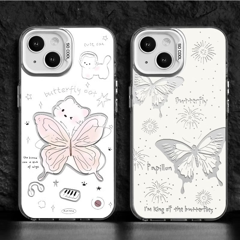 Iphone 12 pro max Slim fit Matte Hard Case with Pink Butterfly Cat Design