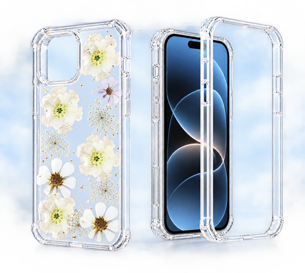 iPhone 11 2pc shockproof clear case resin epoxy floral camera protection
