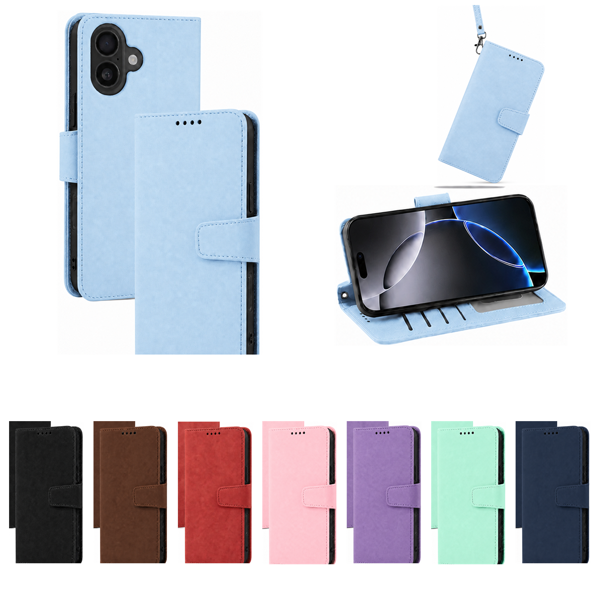 iPhone 16 Wallet Case suede finish 4 card slots (w-016)