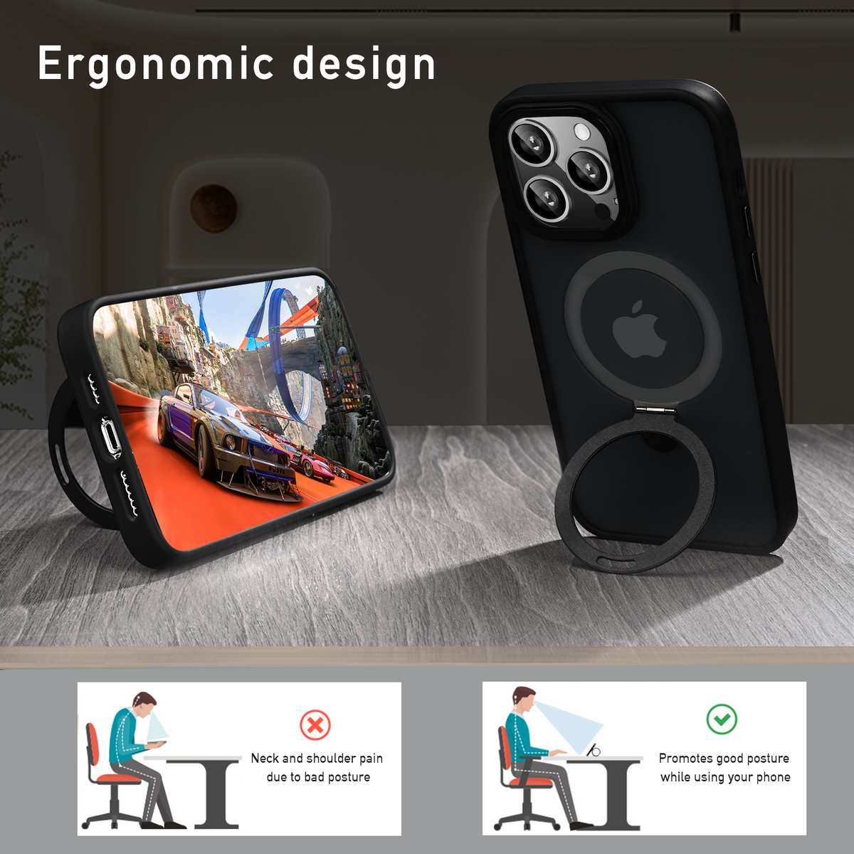 Magsafe Phone Case For iPhone 12-15 Series with Built-in Ring Holder, Supports Wireless Charging M2